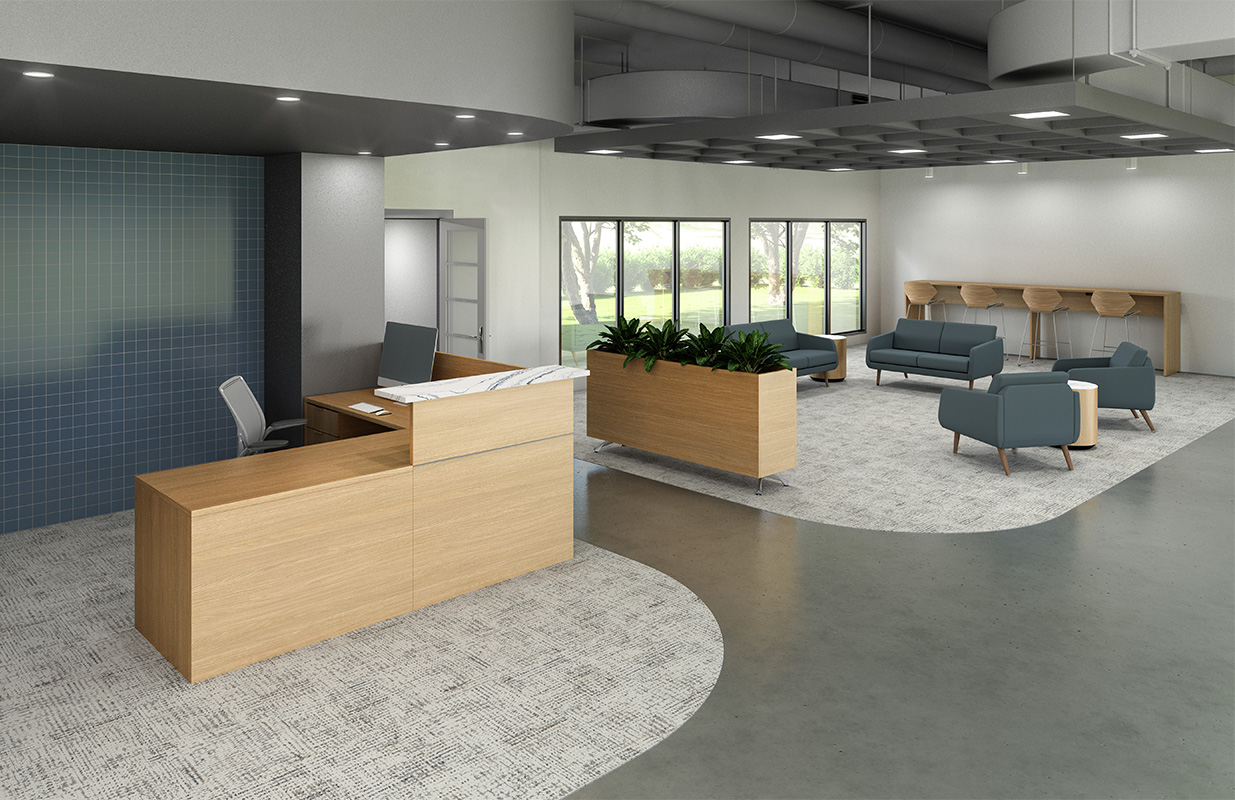 Affinity reception with ADA level desk.