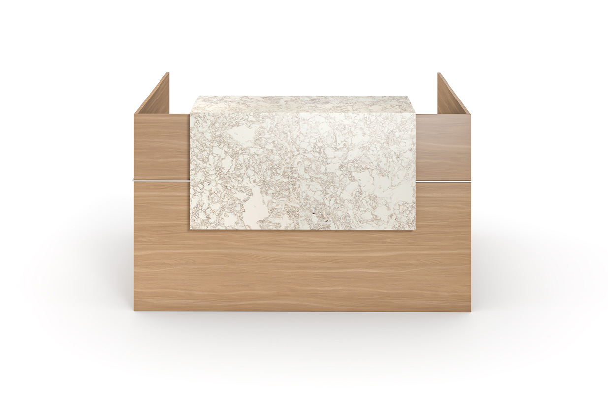 Reception with waterfall quartz top.