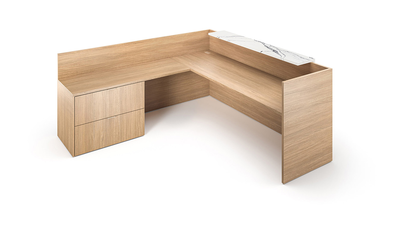 Reception desk with storage.