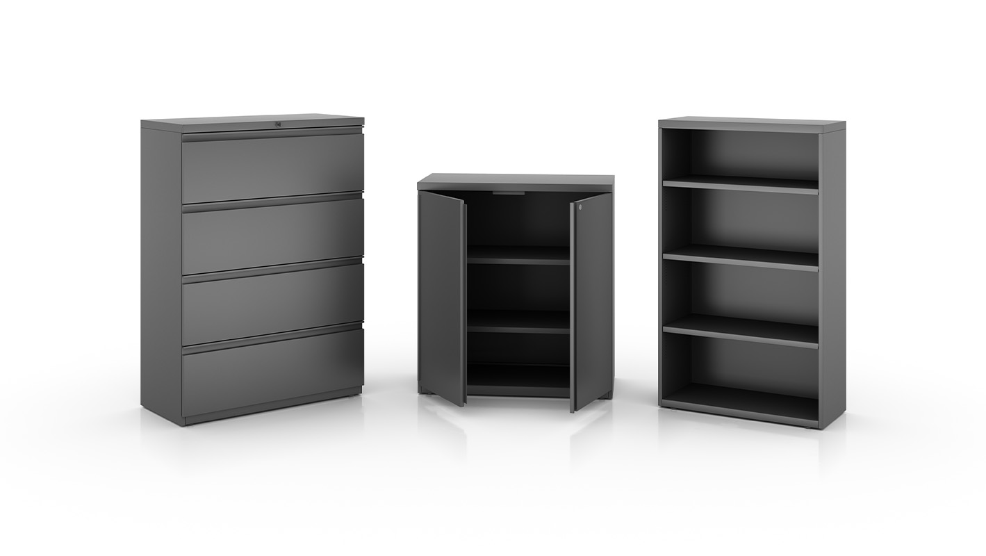 Three Apex storage pieces lined up.