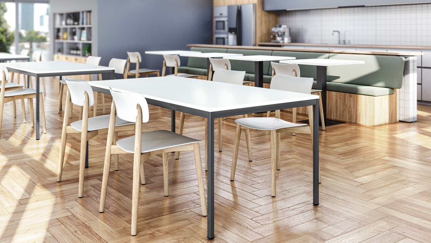 Apron table in a cafeteria.