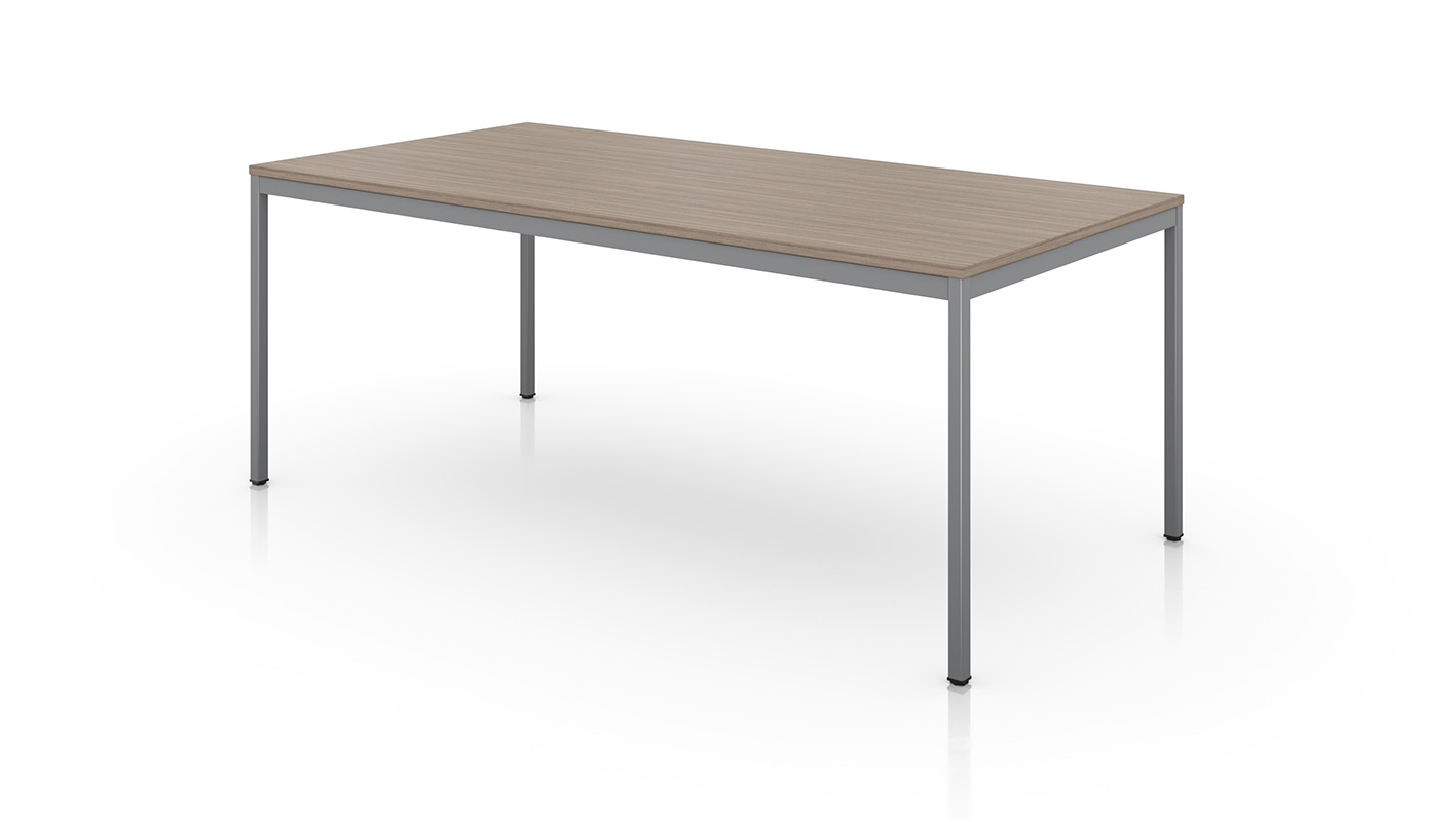 Apron table with silver legs. 