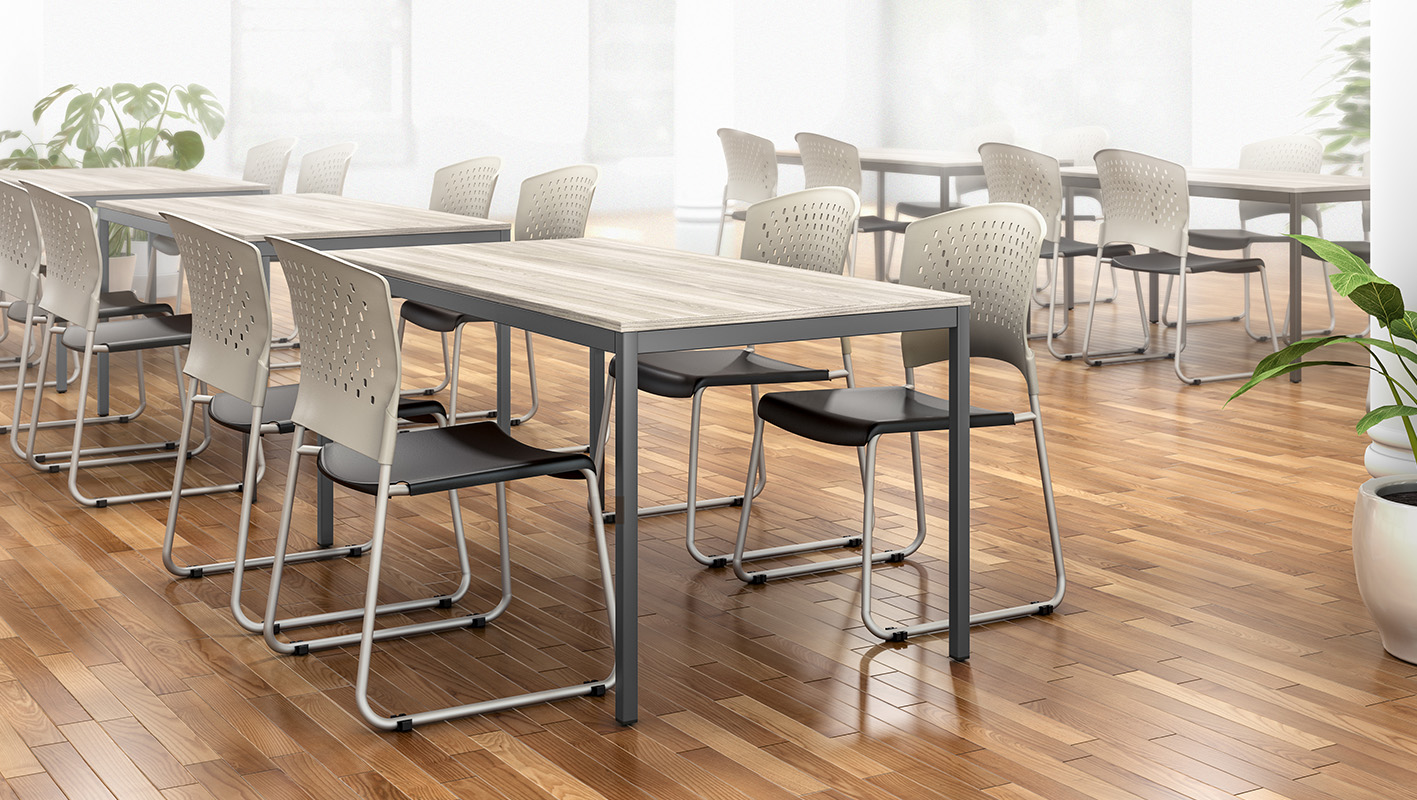 Apron table in a cafeteria.