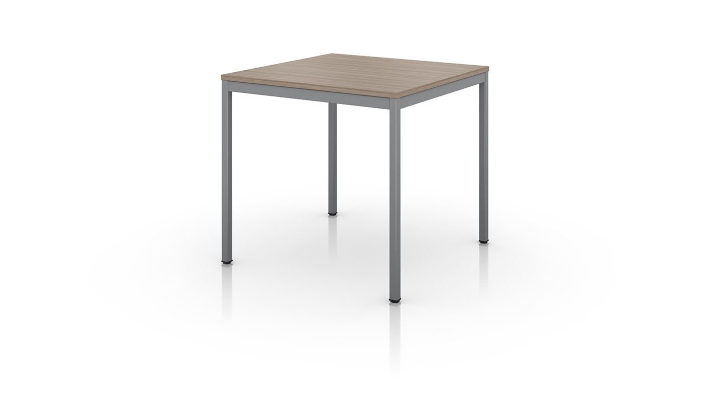 Apron table with silver legs. 
