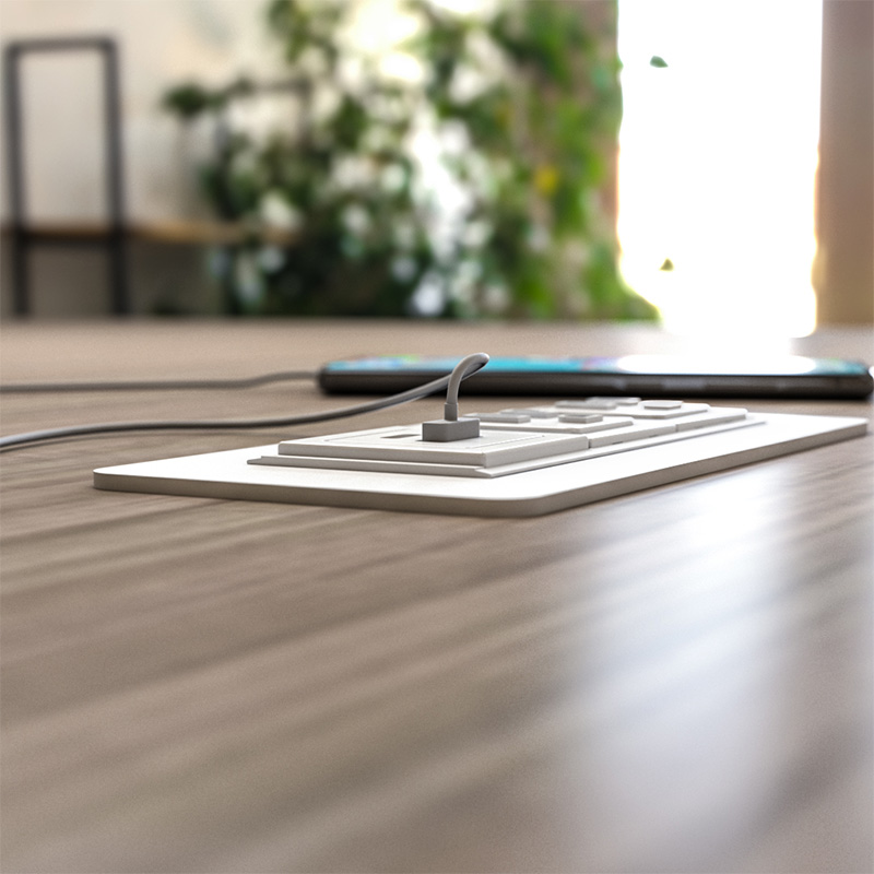 Axil unit with charging cord plugged in.