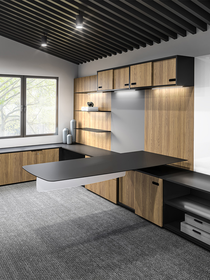 Cayman private office with cantilever desk. 