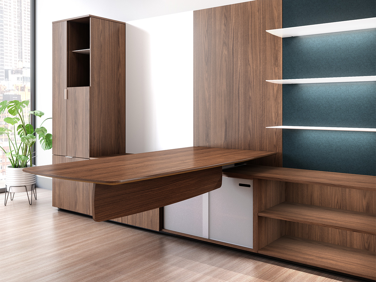 Cayman cantilever desk detail.