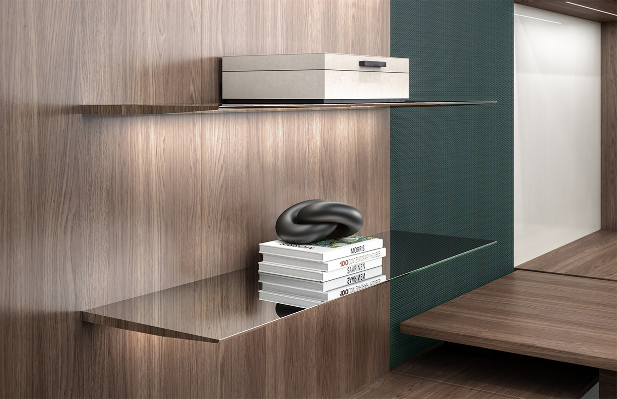 Cayman aluminum shelf detail shot. 