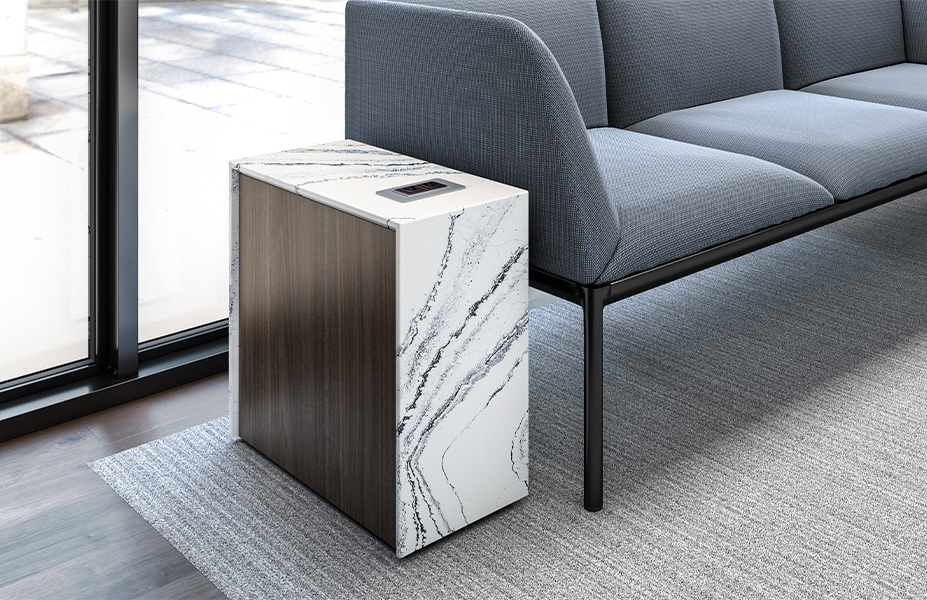 Cortina side table next to seating. 