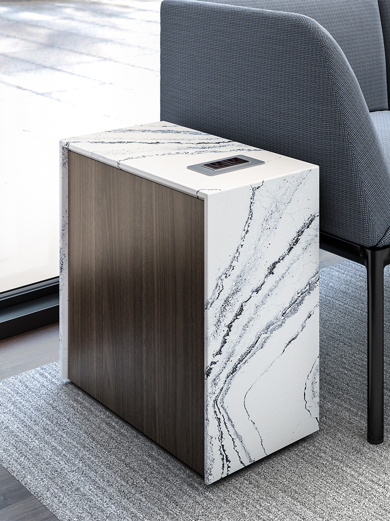 Cortina side table next to seating. 