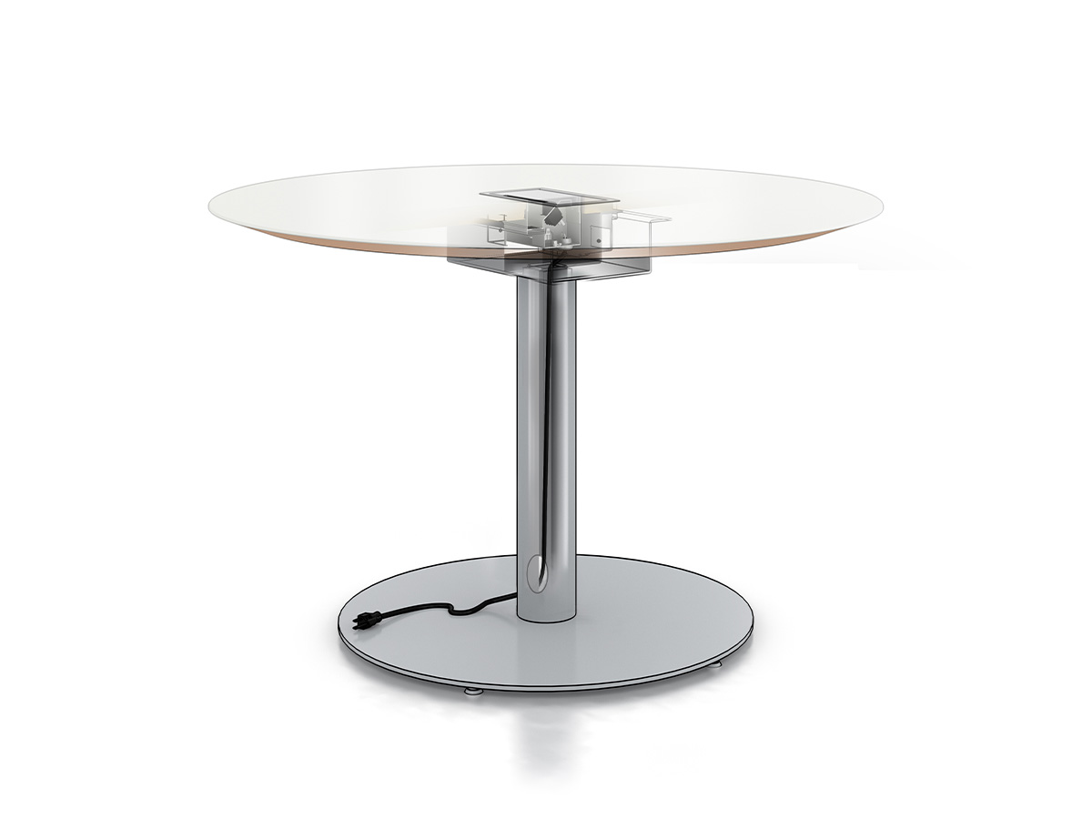 Disc base with top plate and wires routing through the base. 