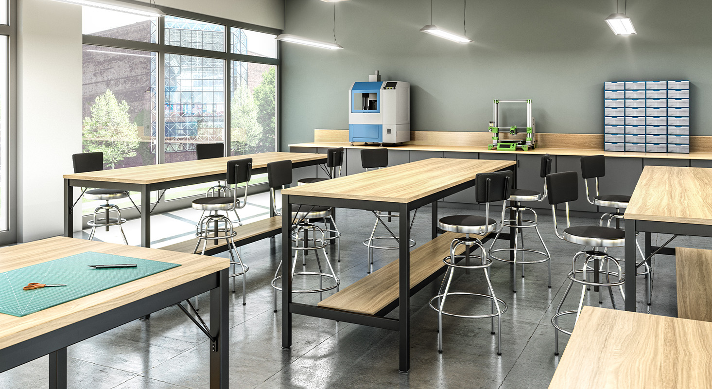 Emerson in a classroom space. 
