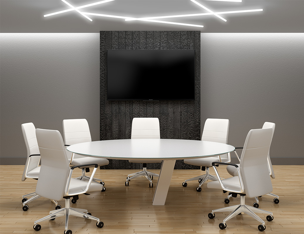 Equilibrium round table in a conference room. 