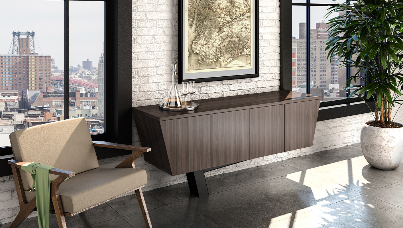 Equilibrium credenza against a wall. 