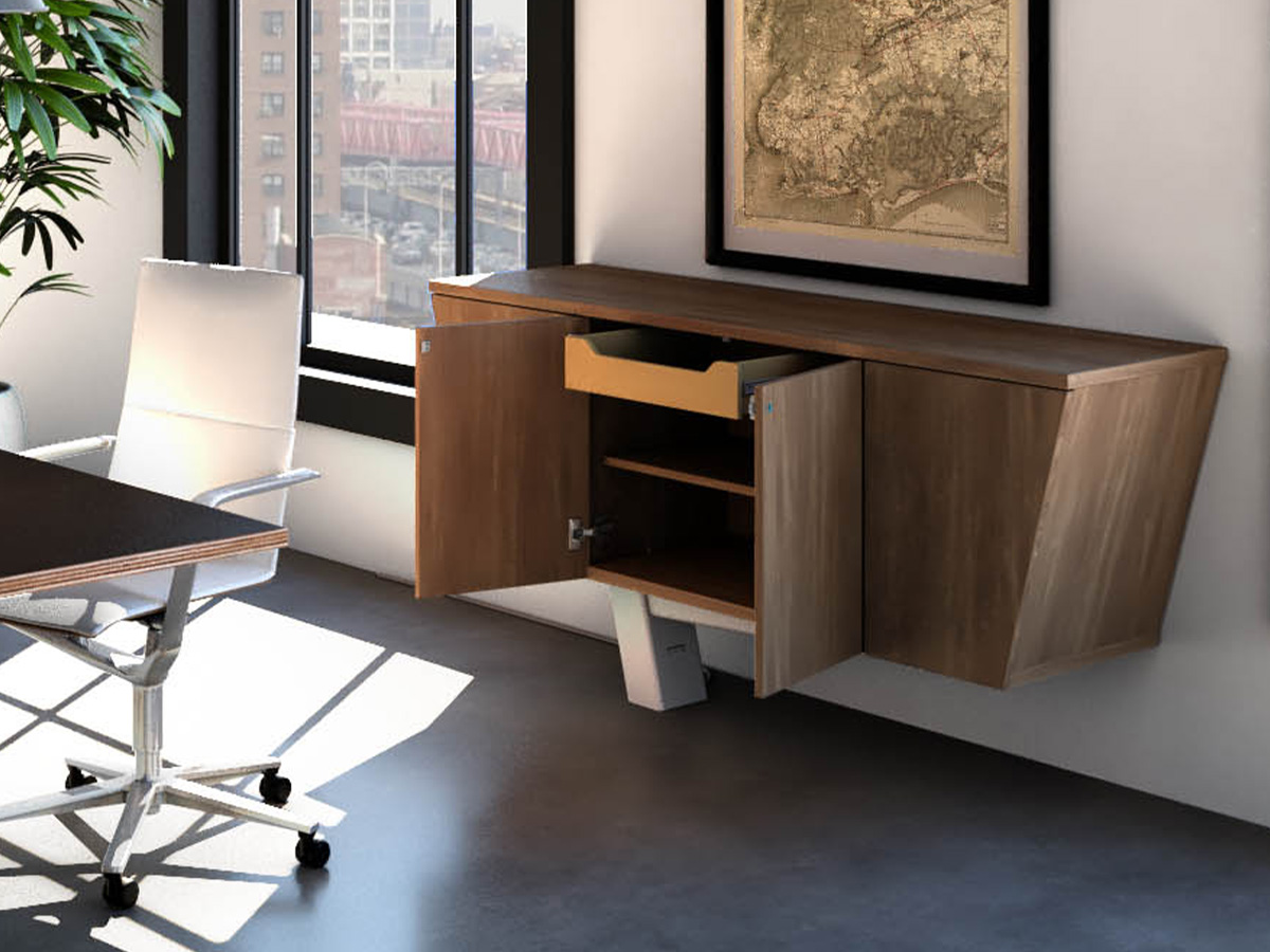 Equilibrium credenza with doors open. 
