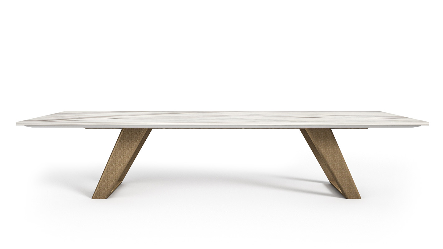Expanse table with gold base. 