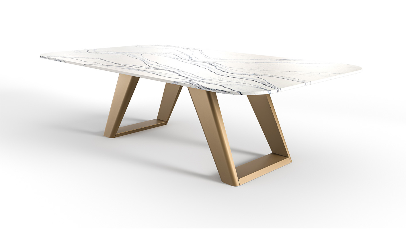 Expanse table with gold base. 