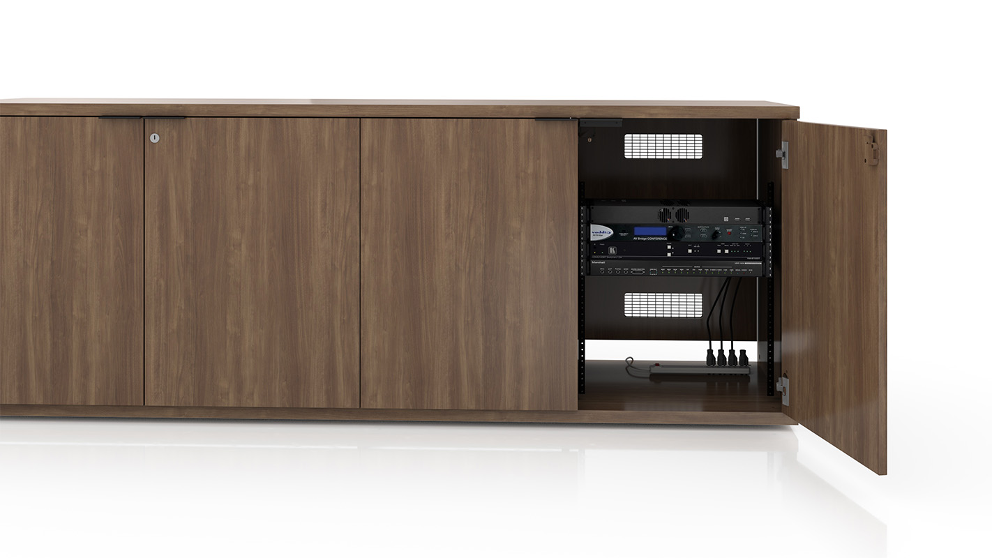 Foundation credenza with AV rack. 