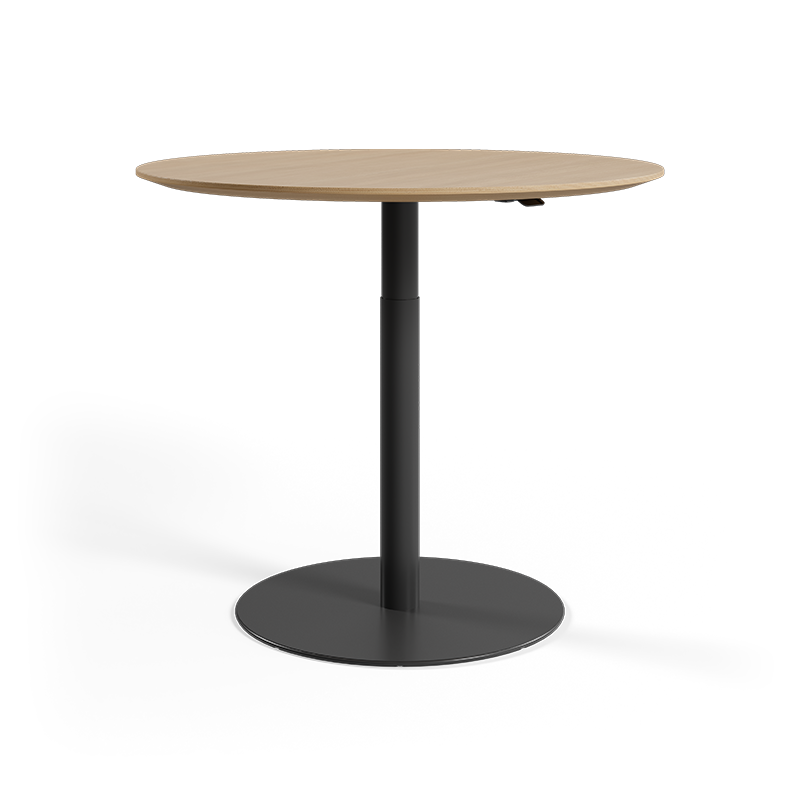 Pneumatic height-adjustable table on white background. 