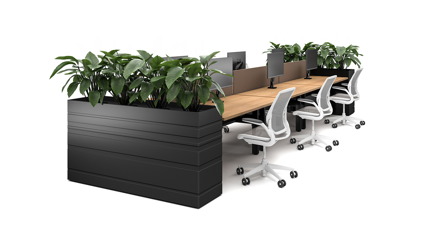 Terra planters with open plan tables. 