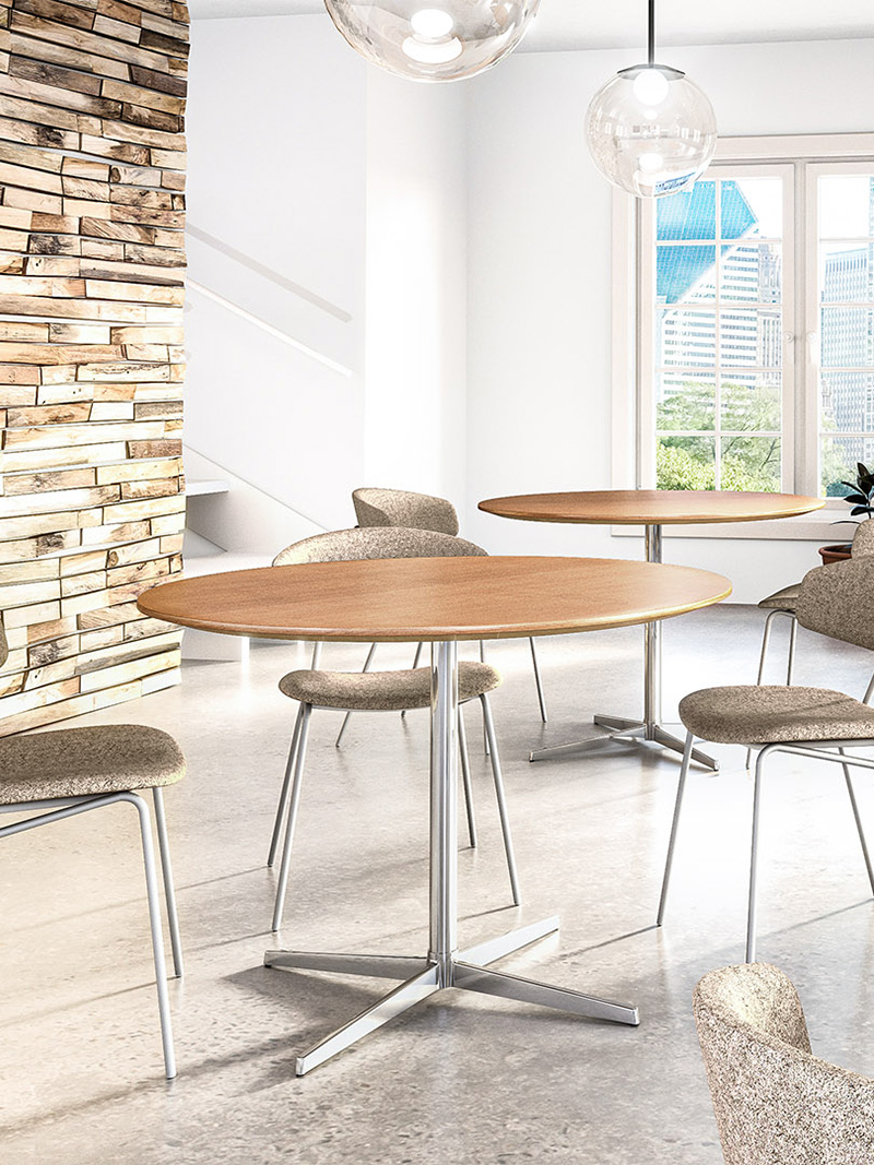 Polished Aluminum Kinsey Cafe tables in Cafe space