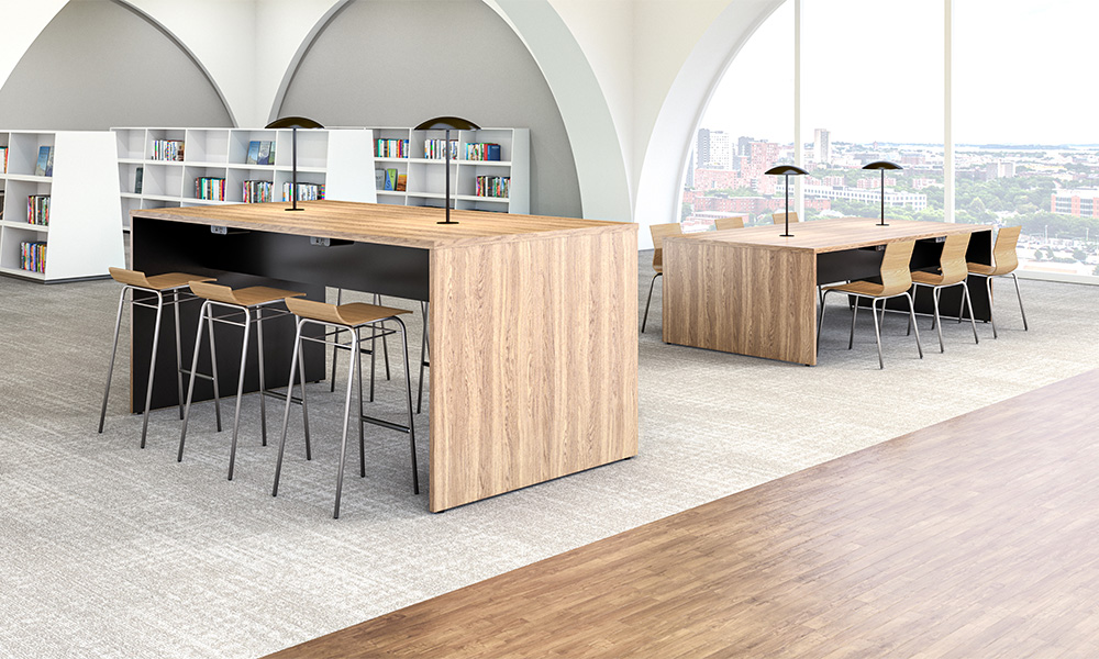 Landing Table with Accent Lights in library setting