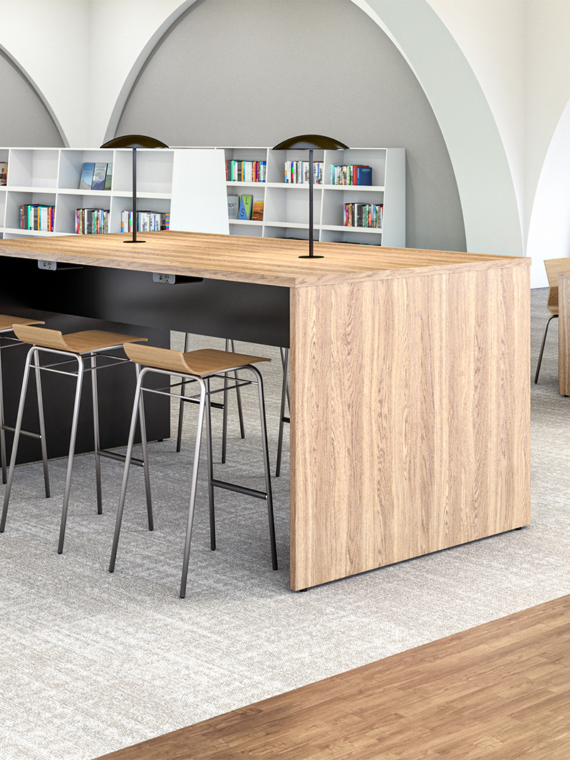 Landing Table with Accent Lights in library setting