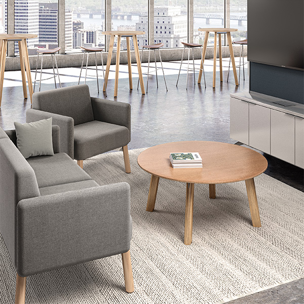 Ligouri Coffee Table and Standing-Height Cafe Tables in third space