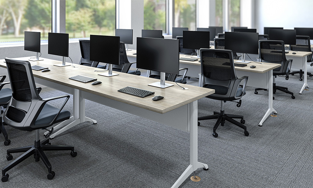White Zori Powerlex Table in computer lab setting