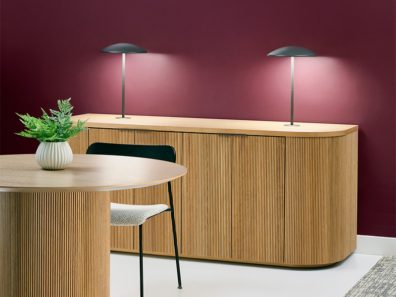 Luna Credenza with Accent Lights against wall