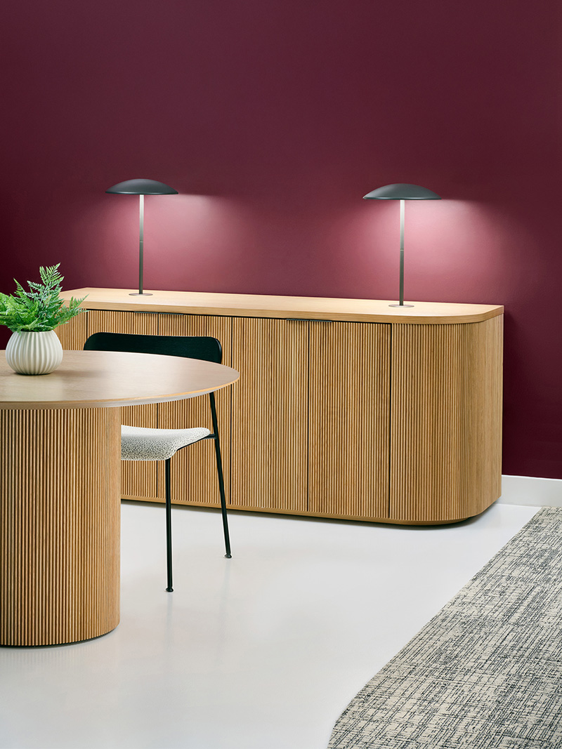 Luna Credenza with Accent Lights against wall