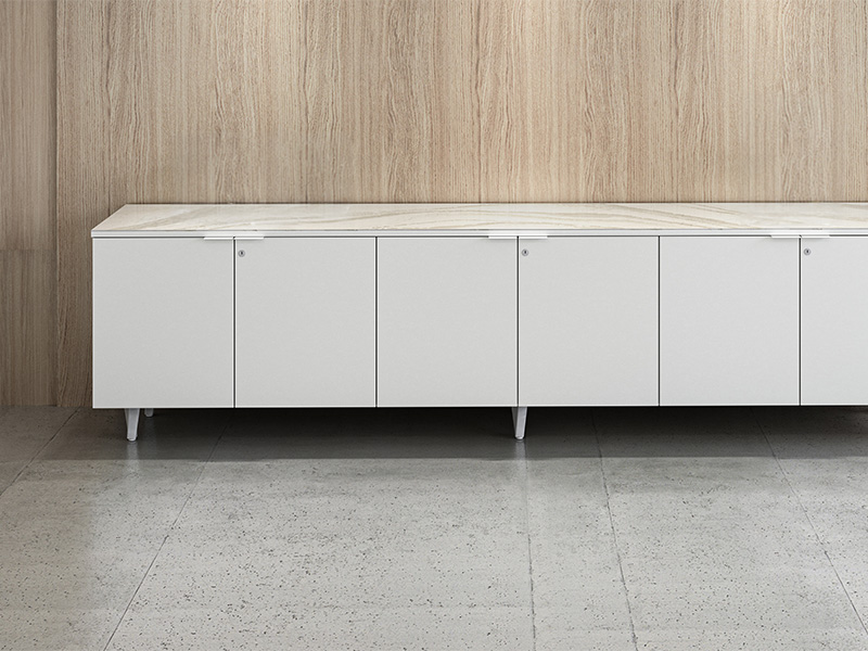 Odyssey Credenza with Quartz topper in simple space