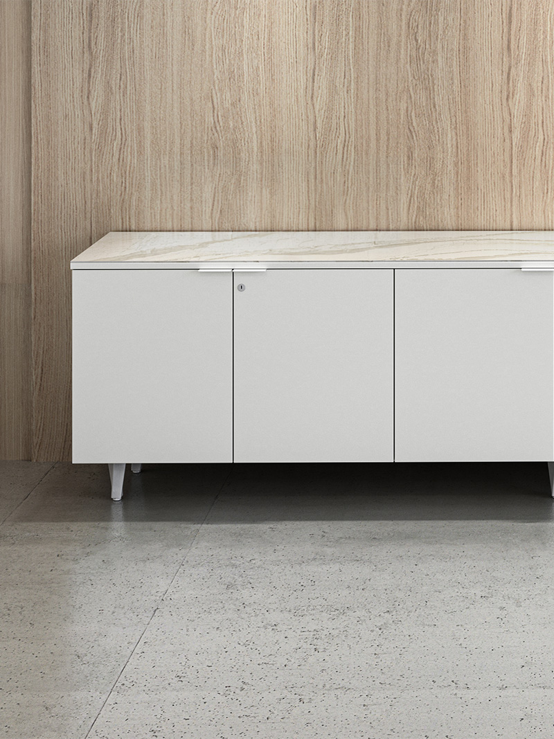 Odyssey Credenza with Quartz topper in simple space