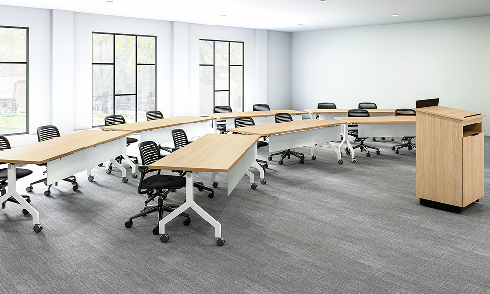 Ritz FLip Tables in curved classroom configuration
