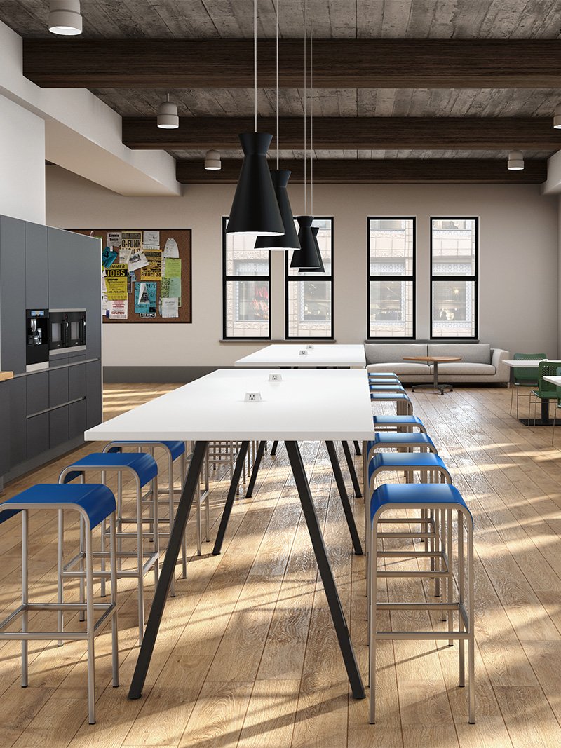 Sawhorse tables in cafe application