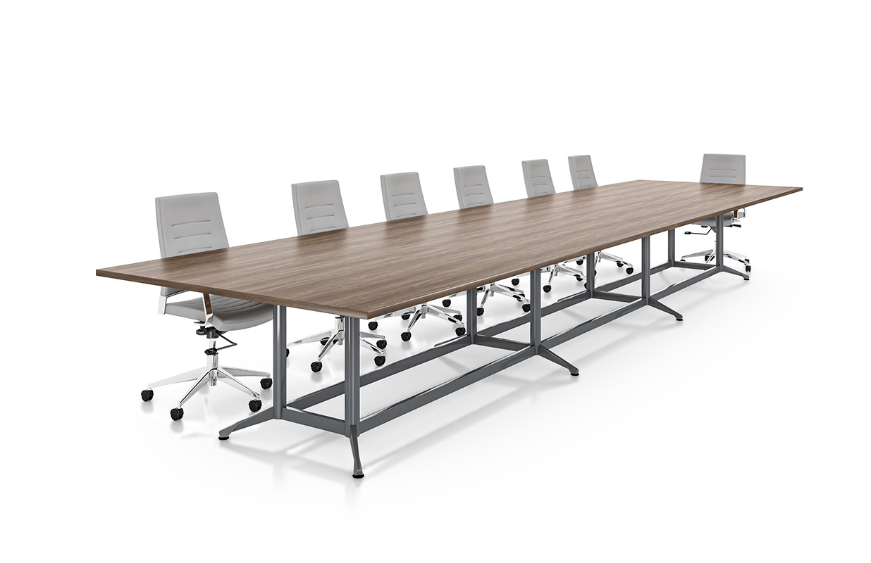 Zori Split Y-Base conference table with chairs against white background