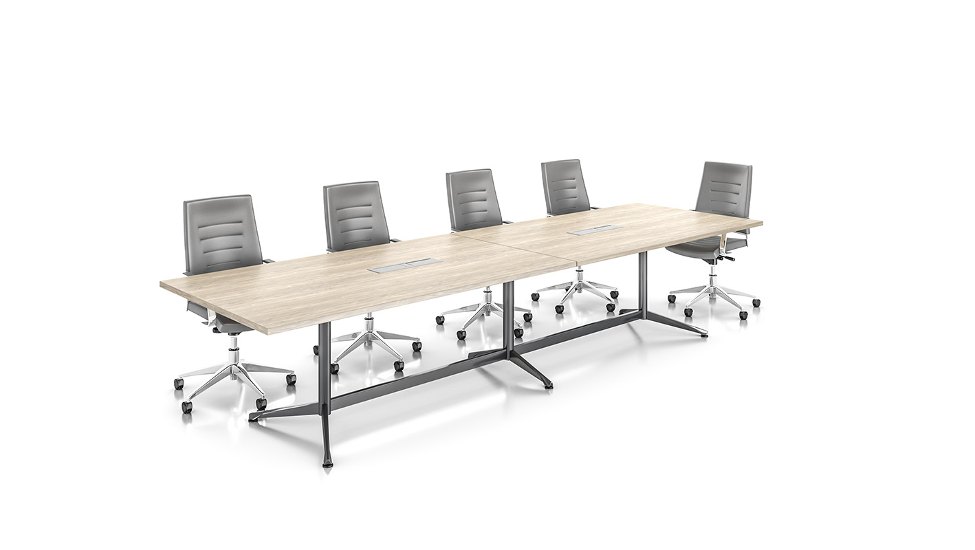 Zori Y-Base conference table with chairs against white background