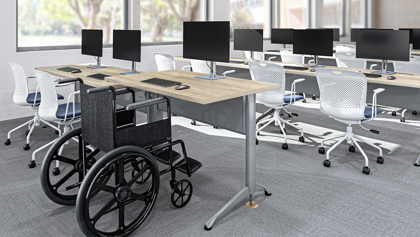 Zori Powerlex ADA desk to accommodate a wheelchair in computer lab