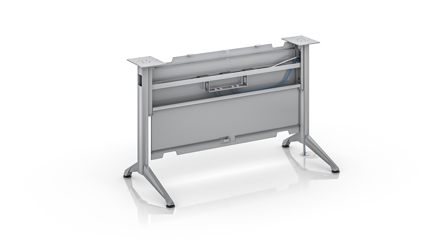 Exposed cable internal cable management or Zori Powerlex table against white background