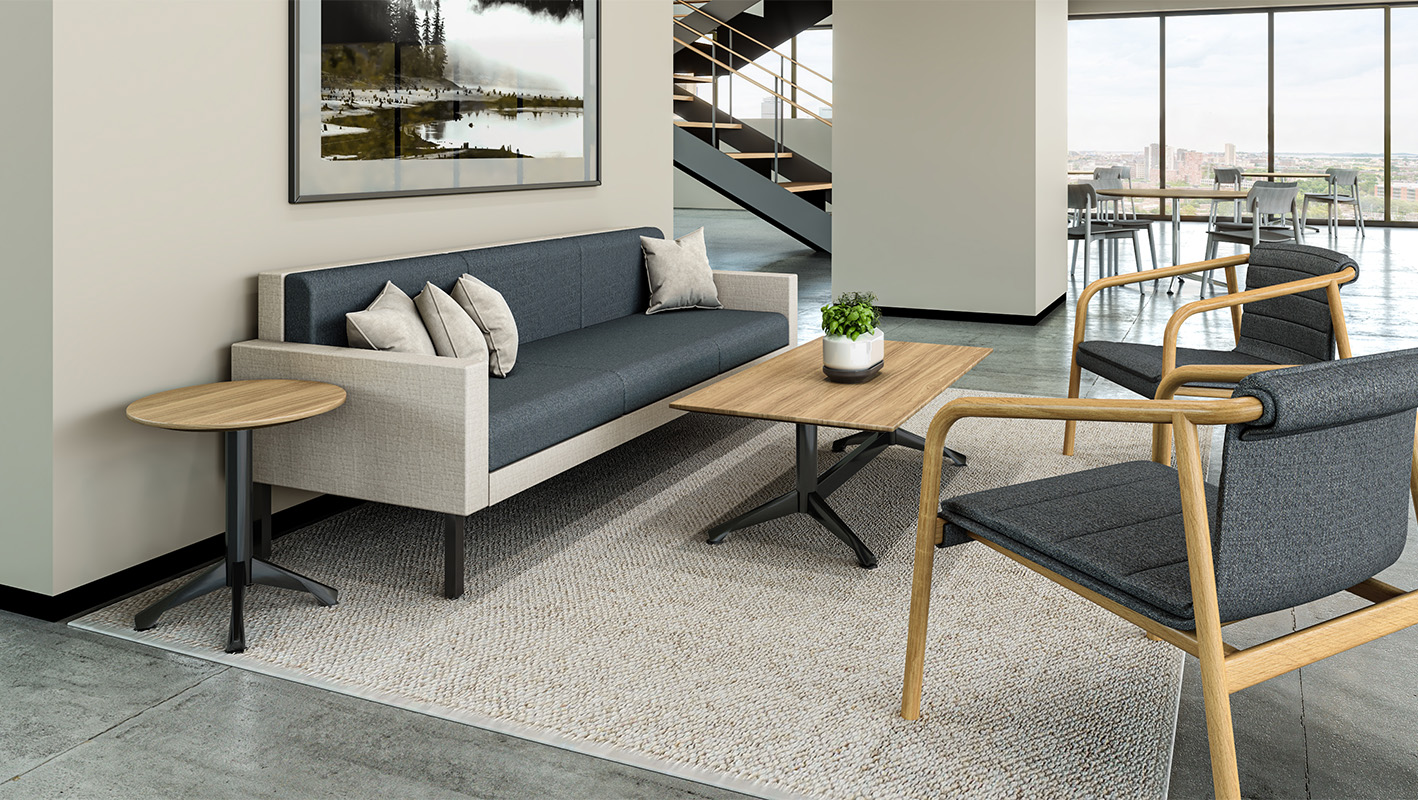 Zori Coffee and Side tables with soft seating in third space application