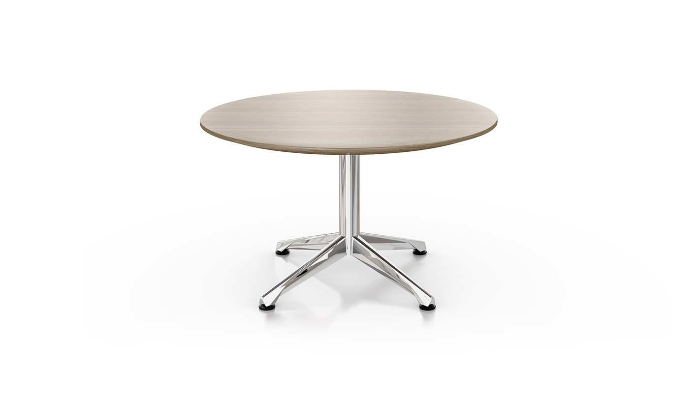 Zori Occasional table with polished aluminum base against white background