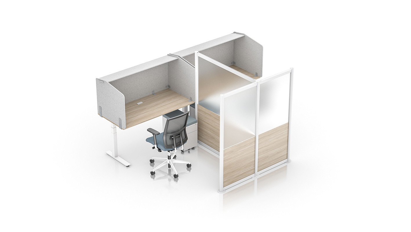 Zori Freestanding T Screens in open-plan application