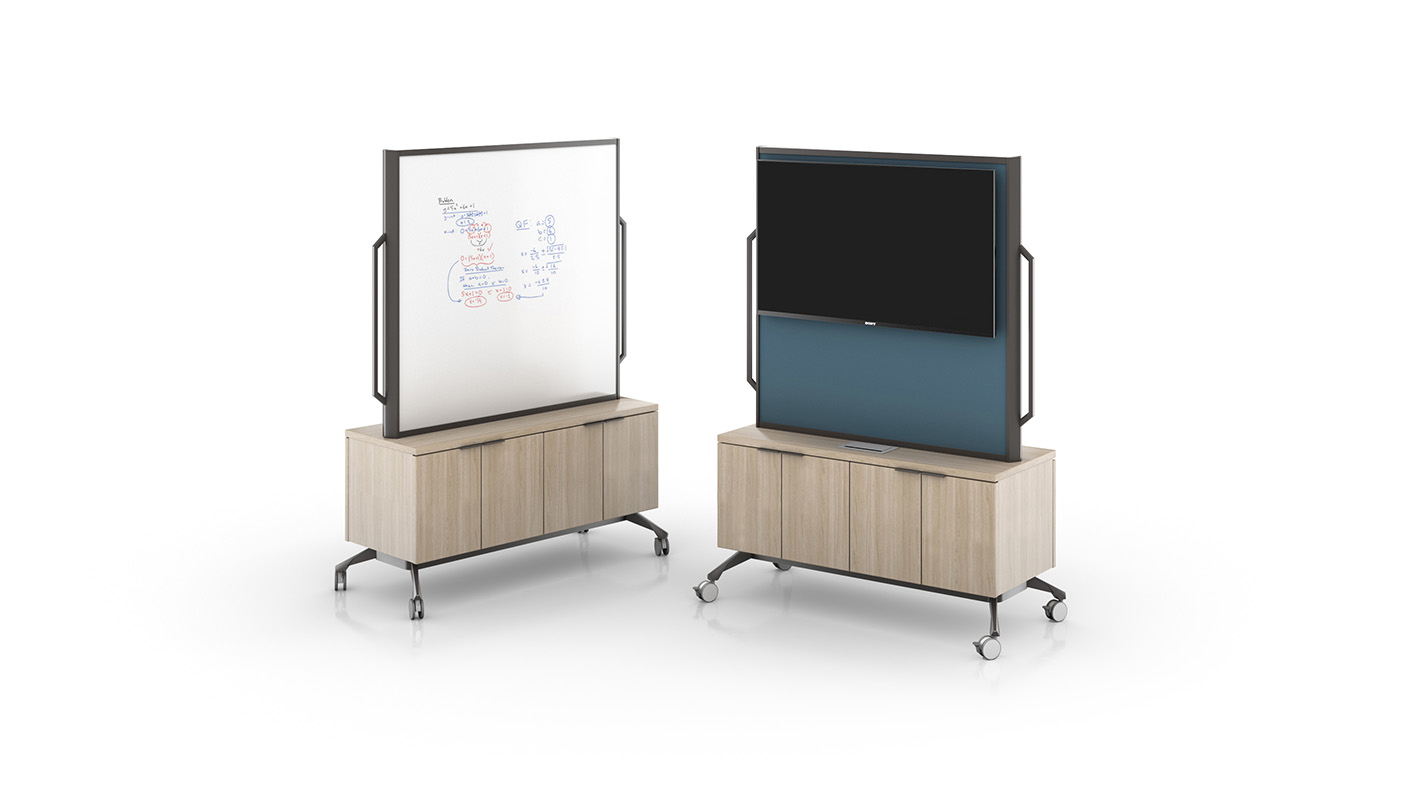 Front and back view of Zori Mobile Monitor Stand against white background