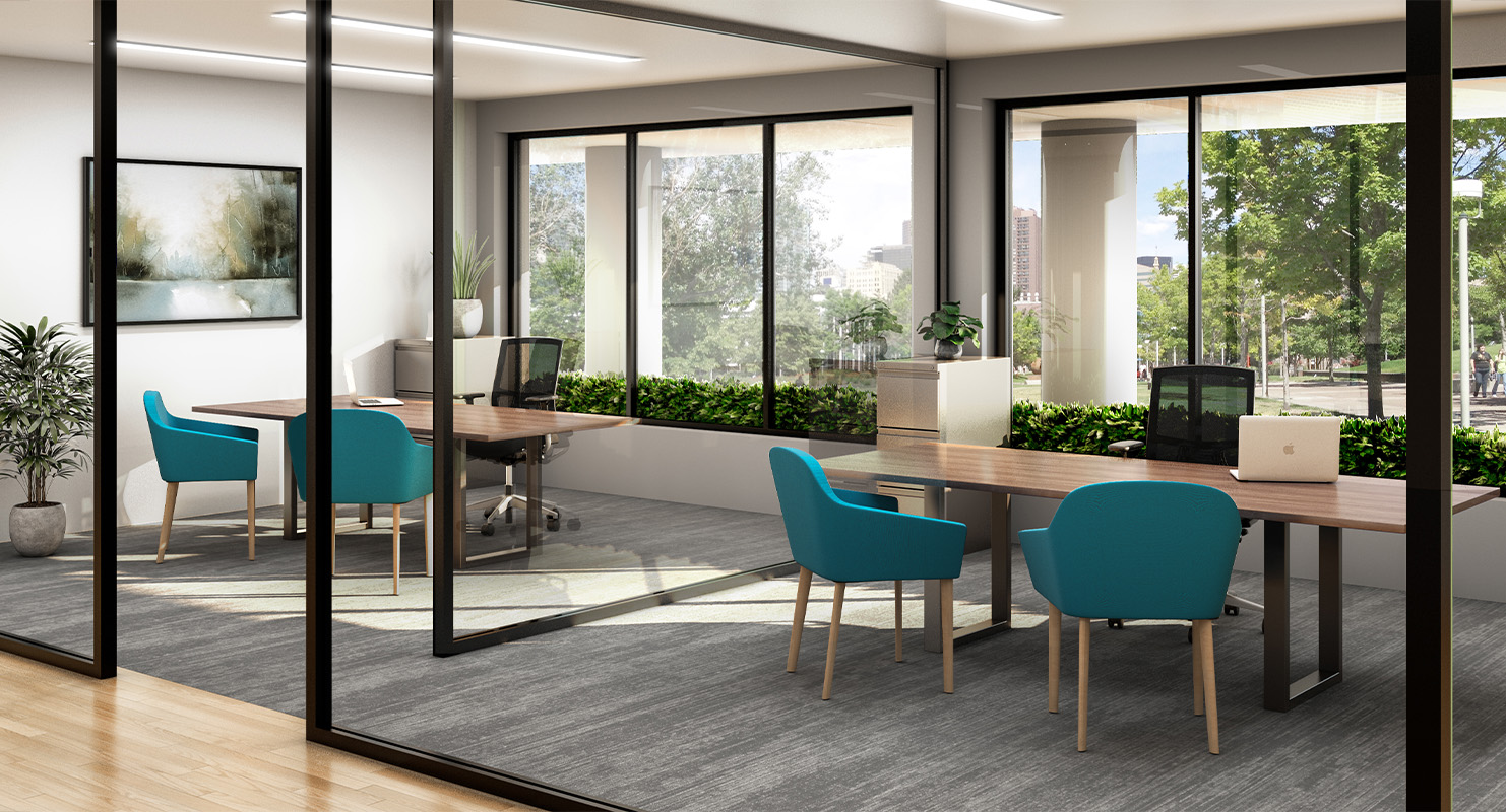 Impression O-leg tables in two conference rooms. 