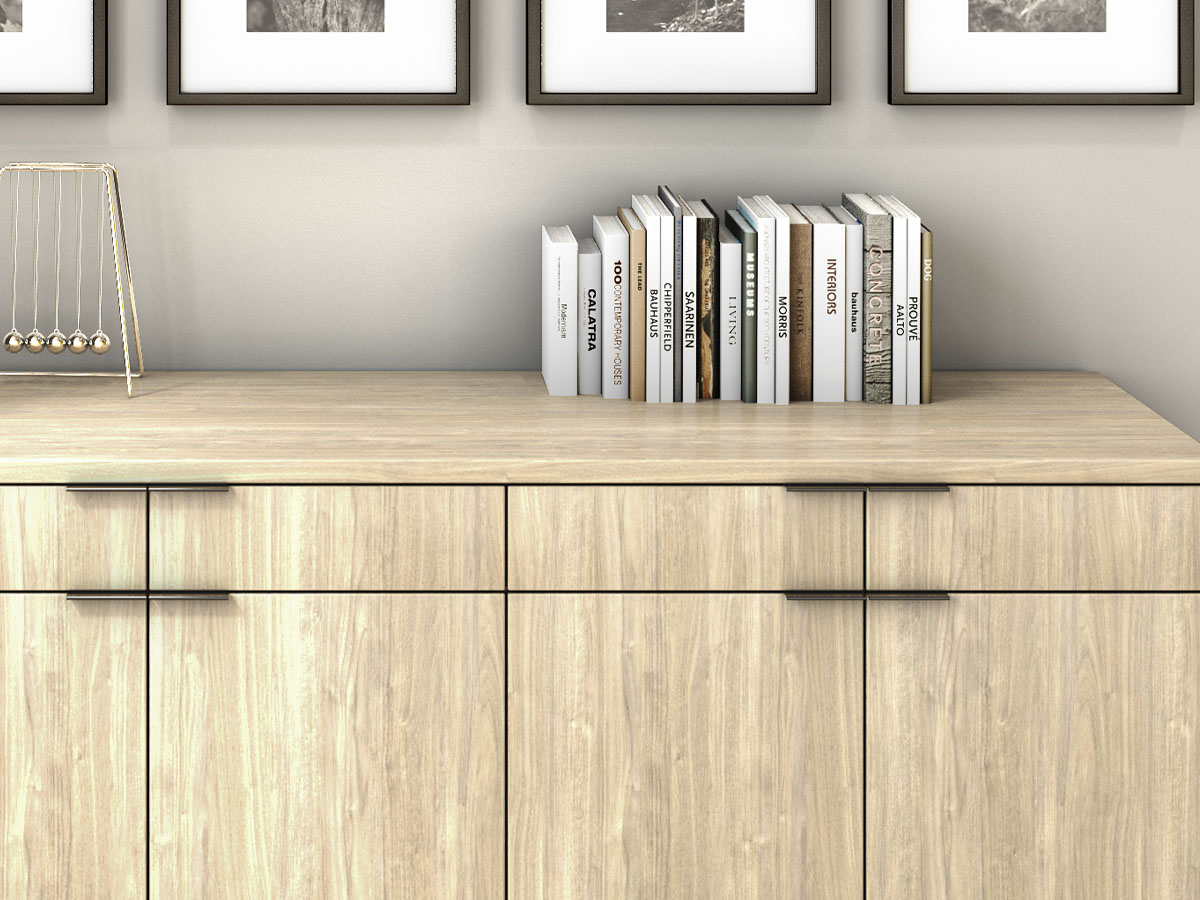 Impression credenza with sleek pulls. 