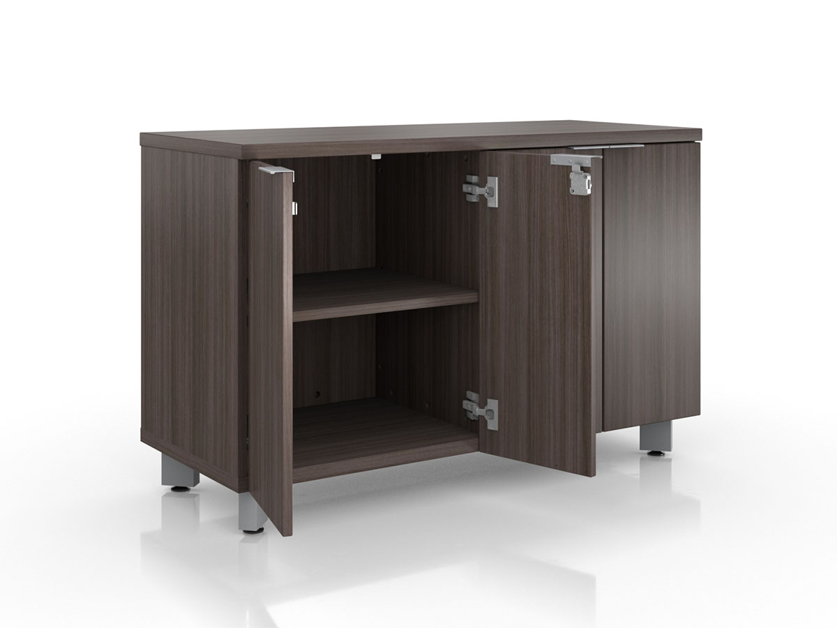 Impression credenza with adjustable shelves on white background. 