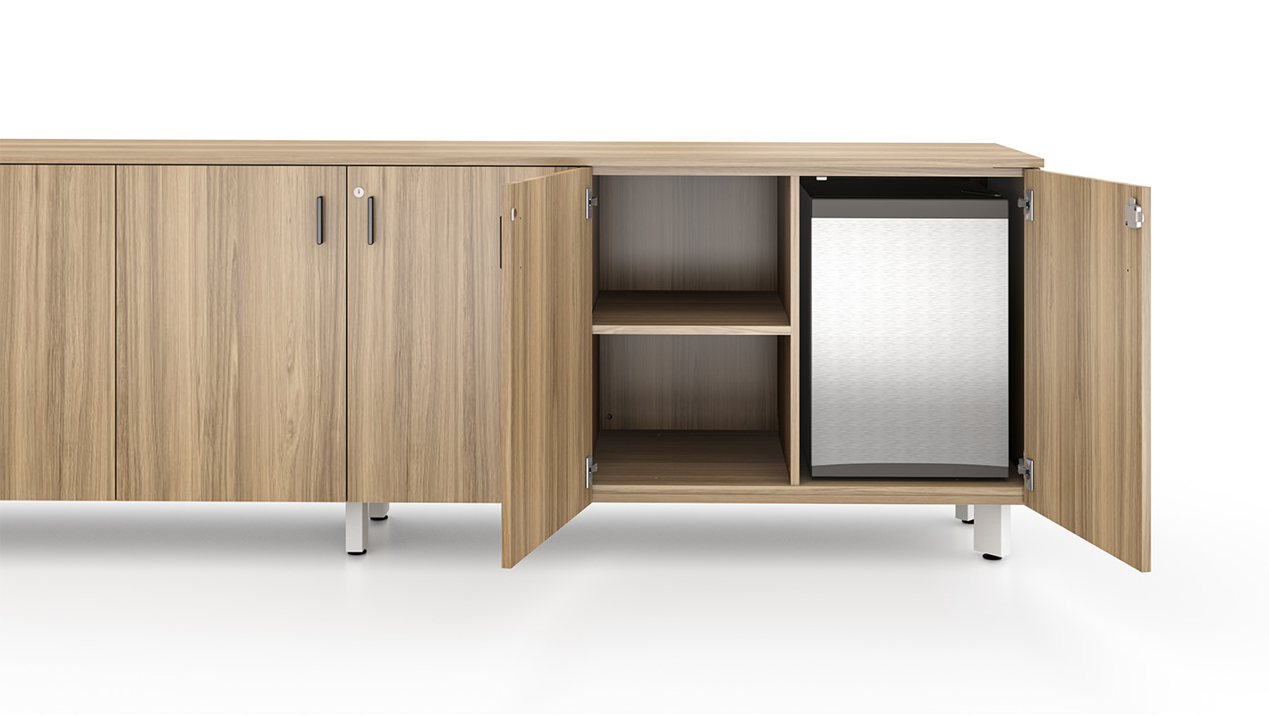 Impression credenza with fridge on white background. 