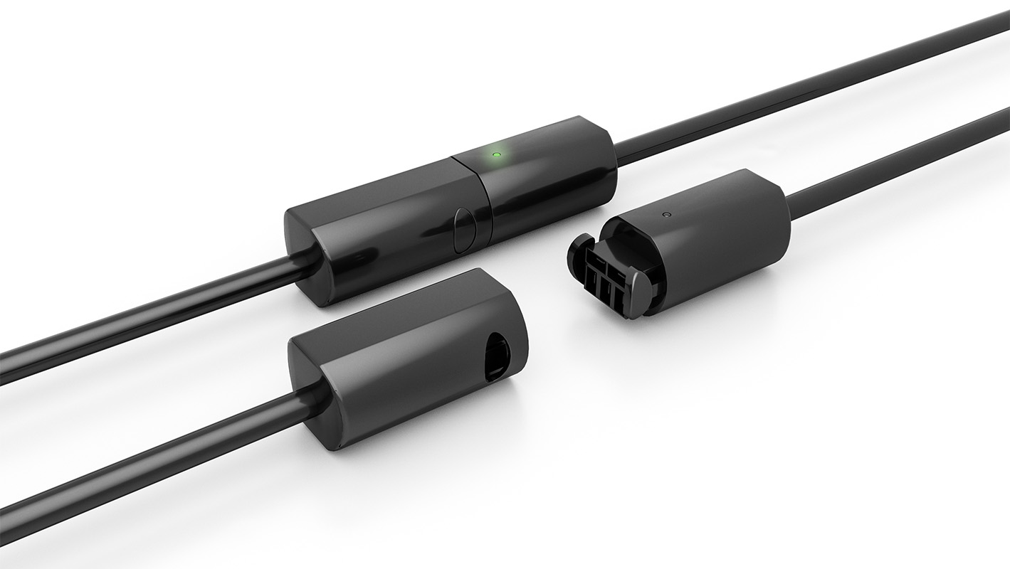 Interlink iQ cord on white background. 
