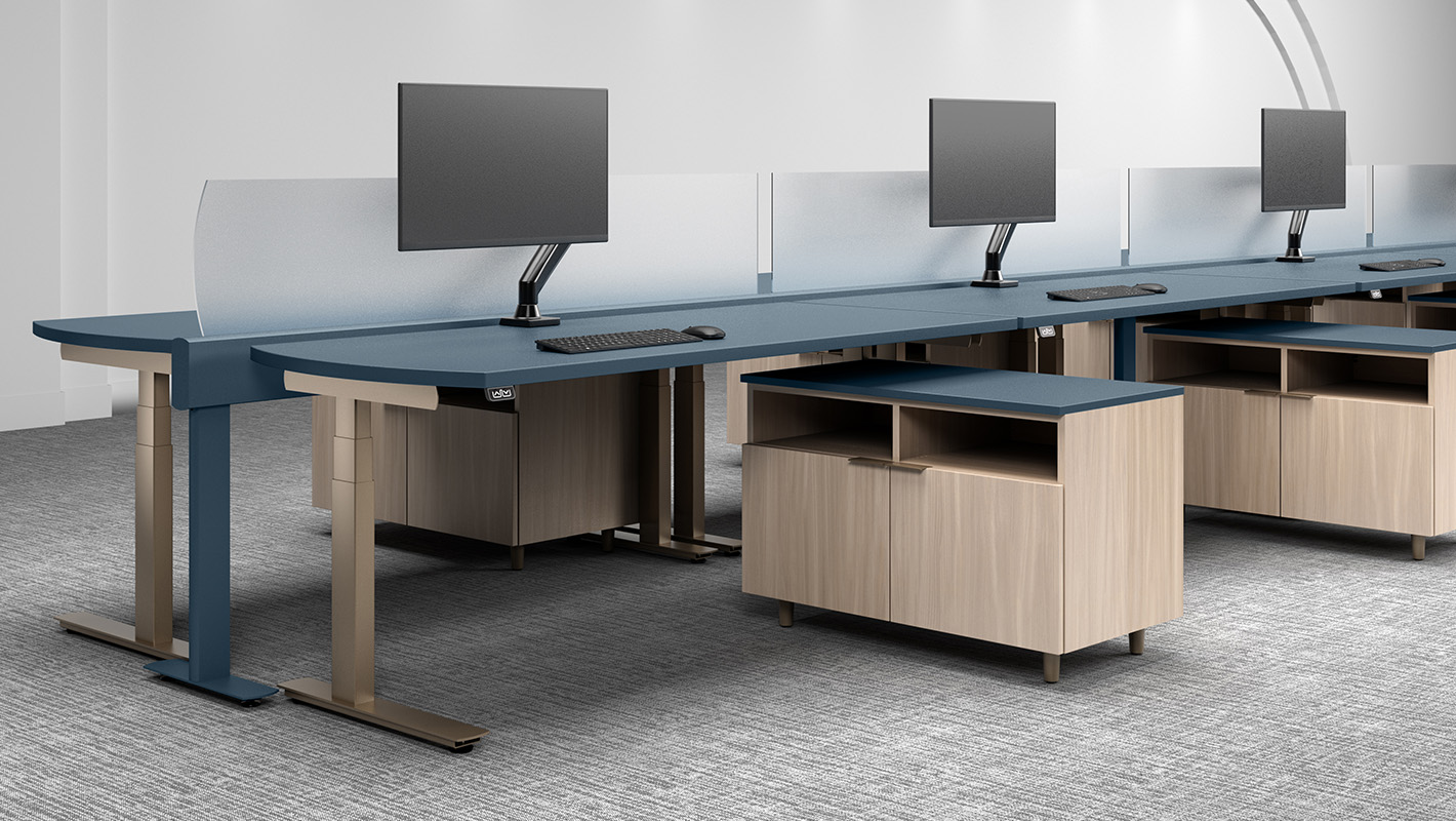 Jet open plan in an office with storage. 