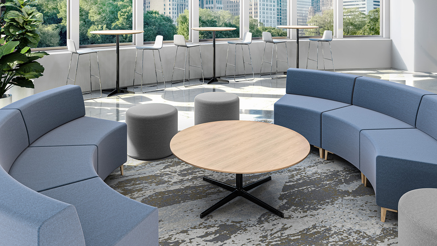 Kinsey table with couches around it. 